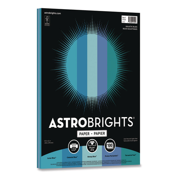 Astrobrights Color Paper - "Galactic Blues" Assortment, 24 lb Bond Weight, 8.5 x 11, Assorted Blue Colors, 100/Pack (WAU91529) Pack of 100