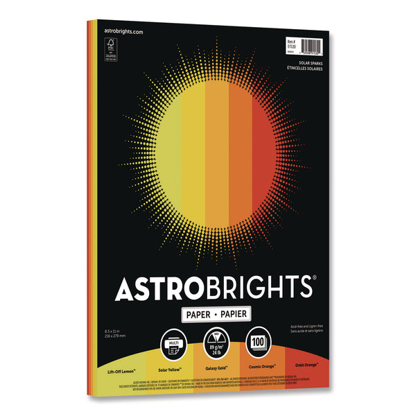 Astrobrights Color Paper - "Solar Sparks" Assortment, 24 lb Bond Weight, 8.5 x 11, Assorted Yellow and Orange Colors, 100/Pack (WAU91530) Pack of 100