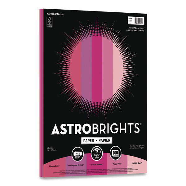 Astrobrights Color Paper - "Interstellar Pinks" Assortment, 24 lb Bond Weight, 8.5 x 11, Assorted Pink Colors, 100/Pack (WAU91531) Pack of 100