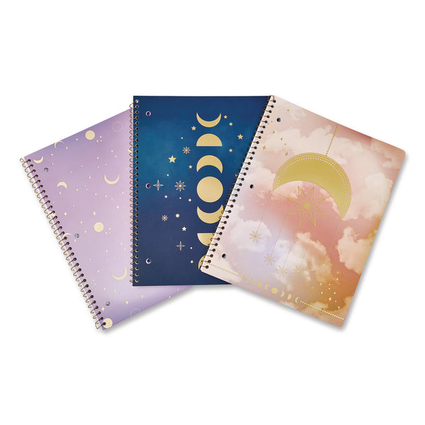 Celestial Body Spiral Notebook, 1-Subject, Medium/College Rule, Assorted Cover Colors/Designs, (80) 11 x 8.5 Sheets, 3/Pack (WLBST839A3PACK) Pack of 3