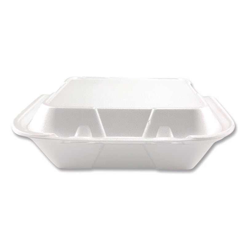 Foam Hinged Lid Containers, 3-Compartment, 9 x 10 x 3, White, Foam, 200/Carton (PST12083) Case of 200