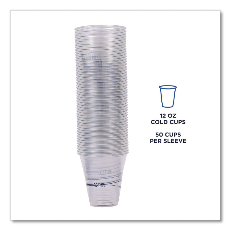 Eco-Products BlueStripe 25% Recycled Content Cold Cups, 12 oz, Clear/Blue, 50/Pk, 20 Pk/Ct (ECOEPCR12) Case of 1000