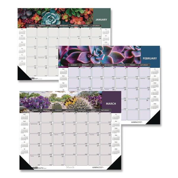 House of Doolittle™ Recycled Succulent and Cacti Desk Pad Calendar, 17 x 22, Multicolor Sheets, Black Corners, 12-Month (Jan to Dec): 2026 (HOD121) Each
