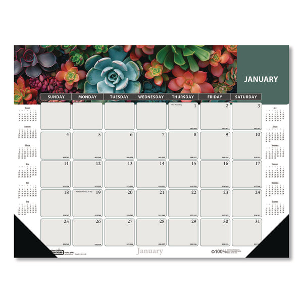 House of Doolittle™ Recycled Succulent and Cacti Desk Pad Calendar, 17 x 22, Multicolor Sheets, Black Corners, 12-Month (Jan to Dec): 2026 (HOD121) Each