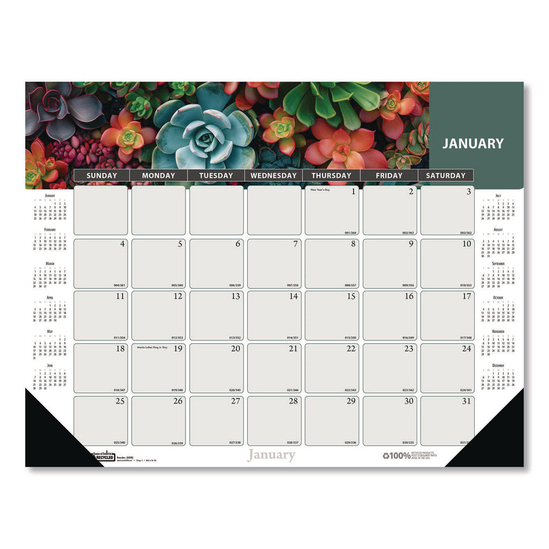 House of Doolittle™ Recycled Succulent and Cacti Desk Pad Calendar, 17 x 22, Multicolor Sheets, Black Corners, 12-Month (Jan to Dec): 2026 (HOD121) Each