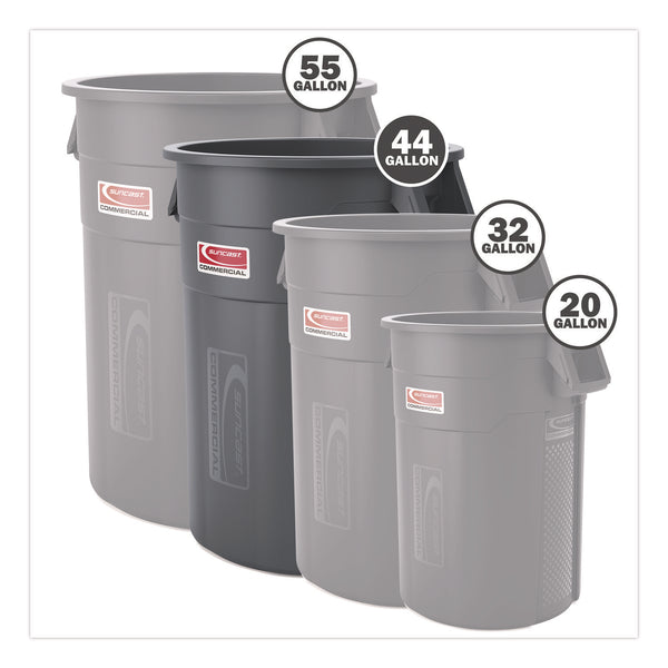 Injection Molded Utility Trash Can, 44 gal, Plastic/Resin, Gray (SUATCU44) Each