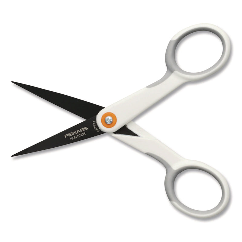 SoftGrip Nonstick Scissors, 5" Long, Straight White/Gray Handle (FSK1069763) Each