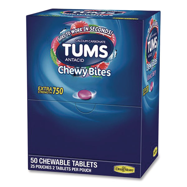 TUMS Antacid Chewy Bites, 2 Tablets/Pouch, 25 Pouches/Box (LIL81518) Box of 50