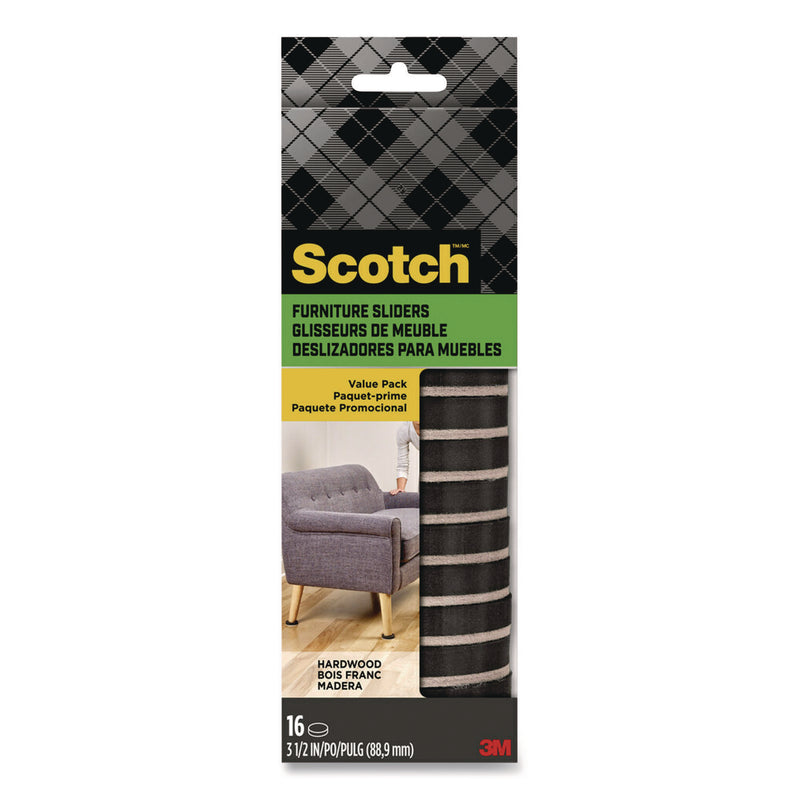 Scotch™ Furniture Sliders, 3.5" dia, Black/Beige, 16/Pack (MMMSP674NA) Pack of 16