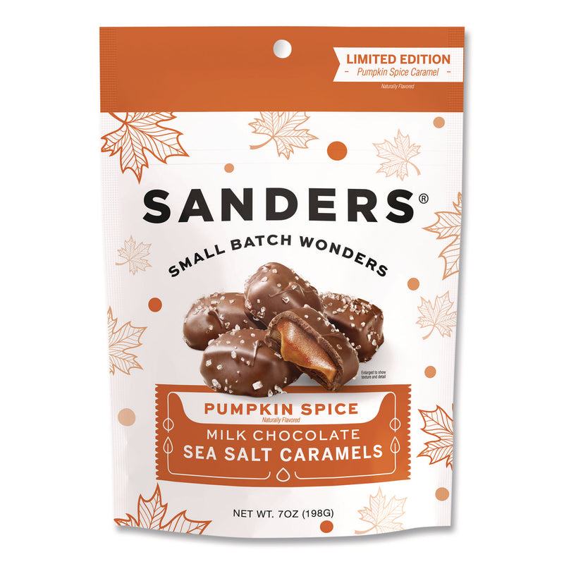 Sanders® Small Batch Wonders Pumpkin Spice Milk Chocolate Sea Salt Caramels, 7 oz Packet (NDEMRY30703) Each