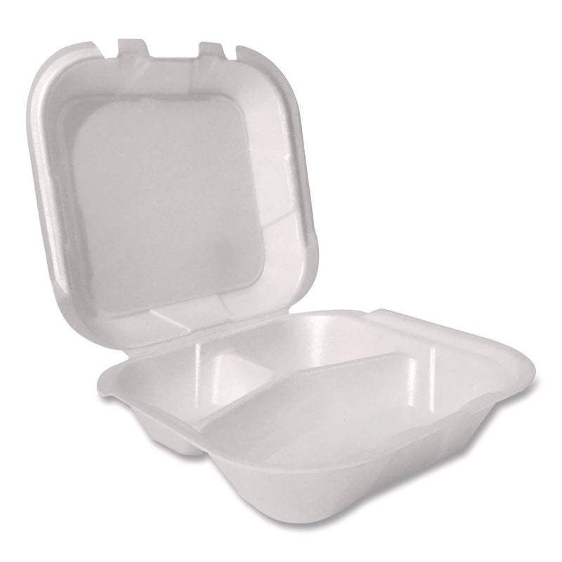 Foam Hinged Lid Containers, 3-Compartment, 8.56 x 8 x 2.76, White, Foam, 200/Carton (PST12092) Case of 200