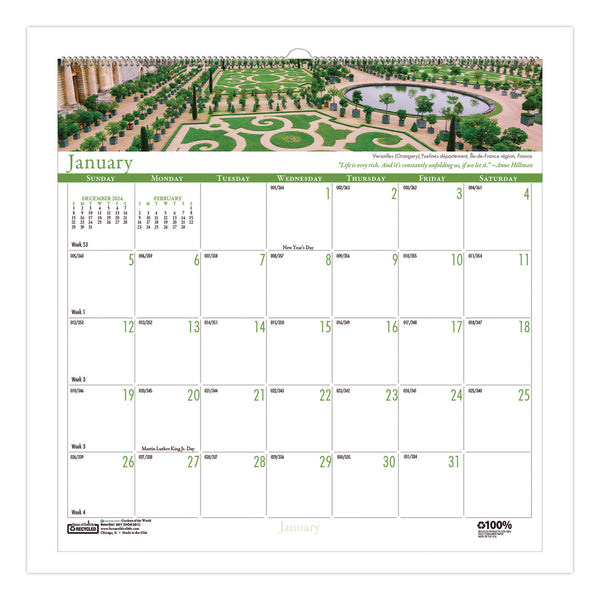 House of Doolittle™ Recycled Gardens of the World Monthly Wall Calendar, Garden Scene Photography, 12 x 12, White Sheets, 12-Month (Jan-Dec):2025 (HOD30125) Each