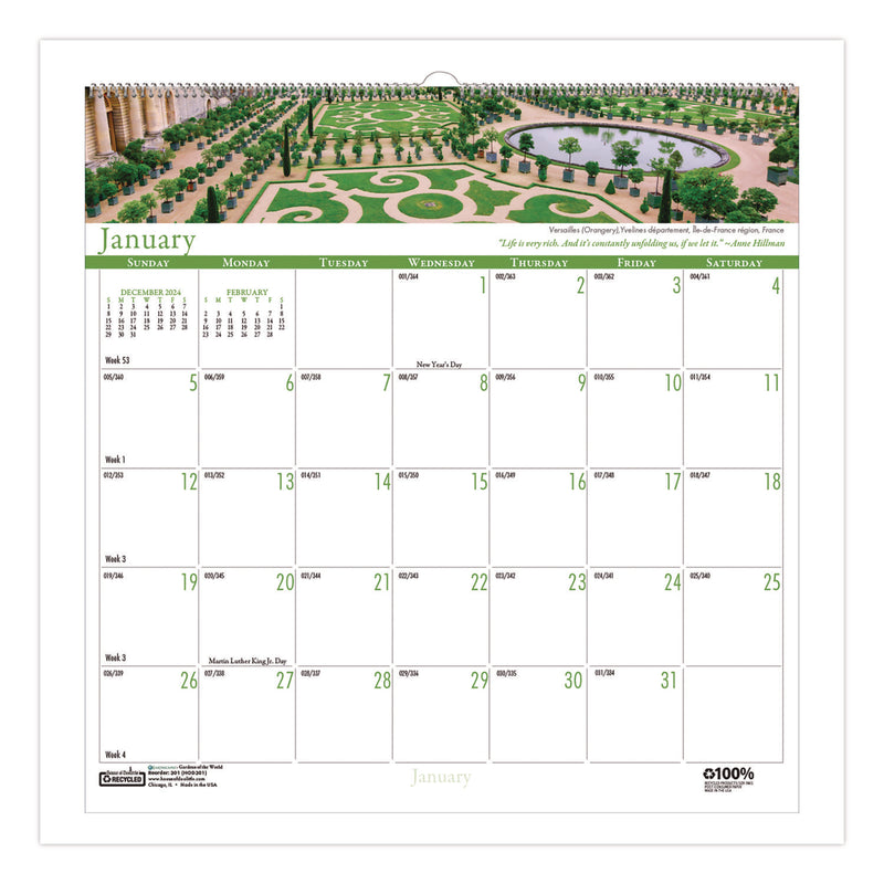 House of Doolittle™ Recycled Gardens of the World Monthly Wall Calendar, Garden Scene Photography, 12 x 12, White Sheets, 12-Month (Jan-Dec):2025 (HOD30125) Each