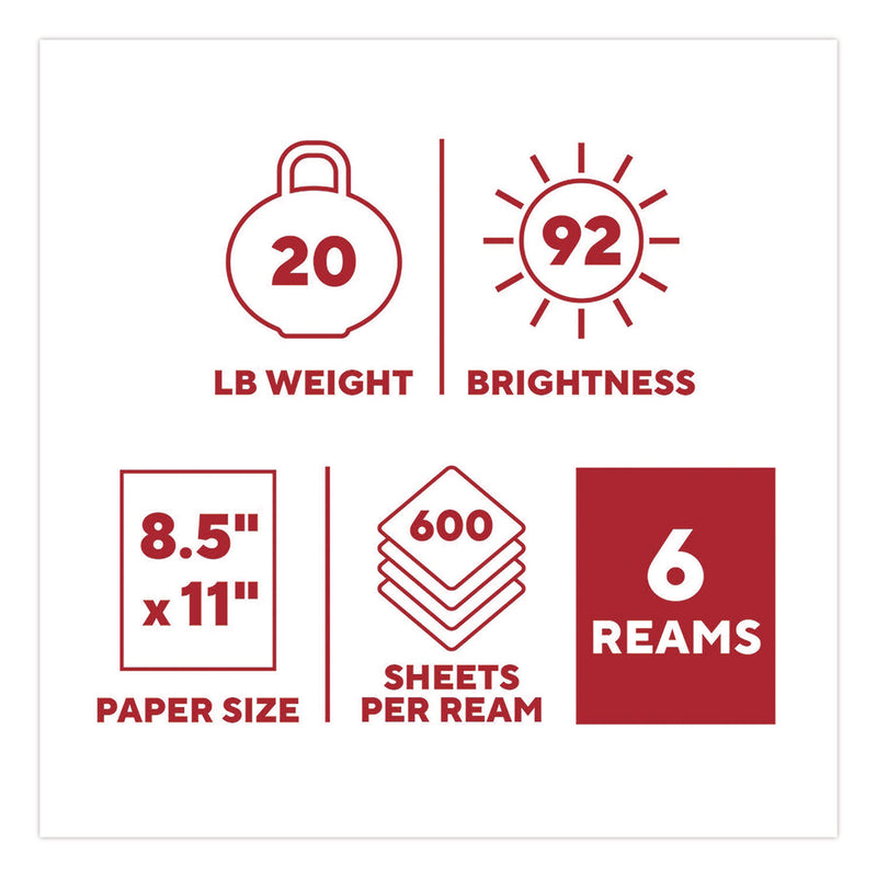 Copy Paper, 92 Bright, 20 lb Bond Weight, 8.5 x 11, 600 Sheets/Ream, 6 Reams/Carton (TUDTR62091) Case of 6