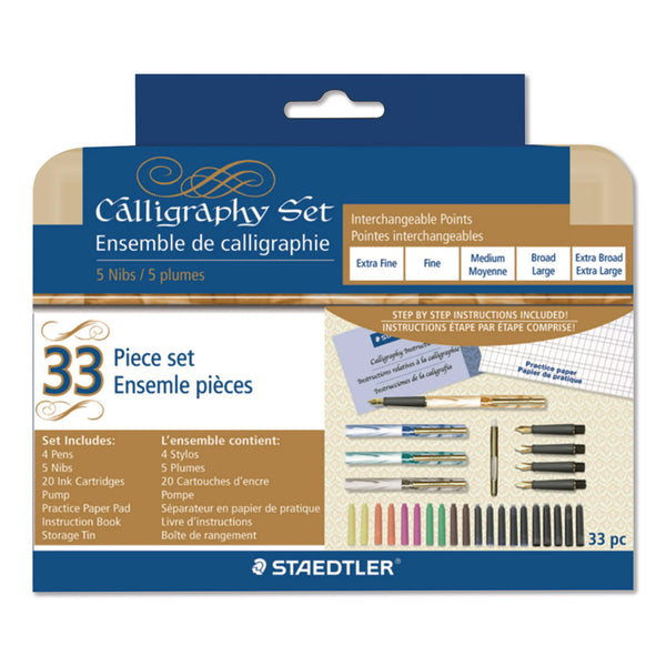 Master the Art of Calligraphy Fountain Pen Set, 33 Pieces, (5) Nib Sizes, (7) Ink Colors, (4) Barrel Colors (STD899SM5NA) Each