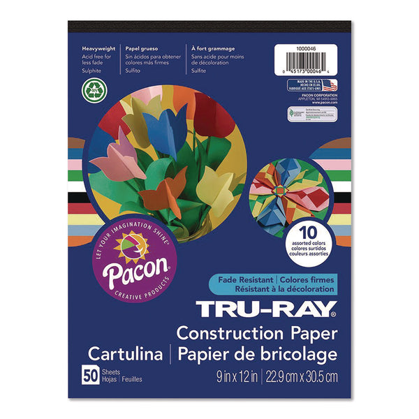 Tru-Ray Construction Paper, 9 x 12, Assorted Colors, 50 Sheets/Pad (PACP1000046) Each