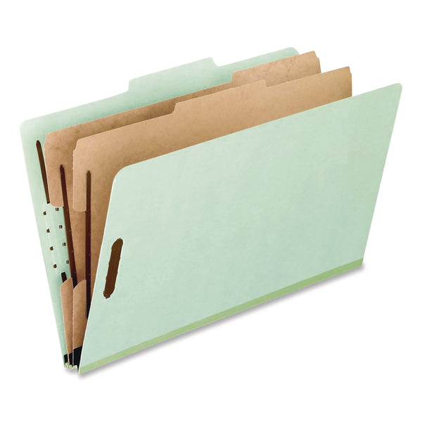 Pendaflex Colored Pressboard Top Tab Classification Folders, 2.5" Expansion, 2 Dividers, 6 Fasteners, Legal Size, Light Green, 10/Box (PFX17176EE) Box of 10