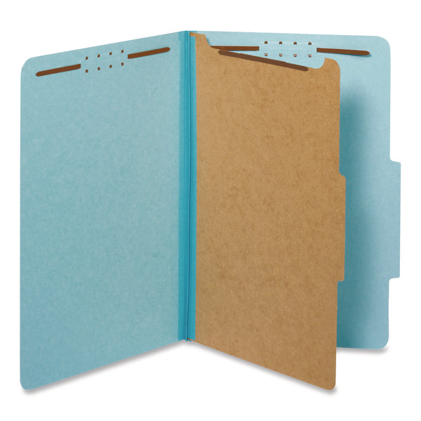 Pendaflex Colored Pressboard Top Tab Classification Folders, 1.75" Expansion, 1 Divider, 4 Fasteners, Legal Size, Light Blue, 10/Box (PFX28730P) Box of 10