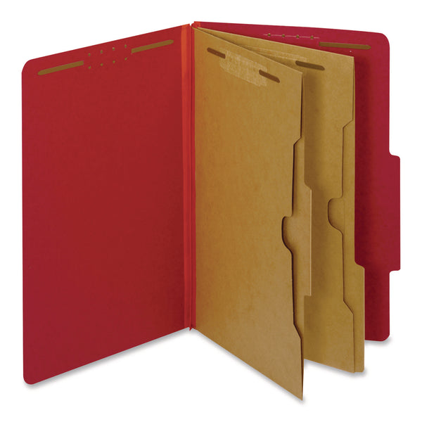 Pendaflex Colored Pressboard Top Tab Classification Folders, 2.5" Expansion, 2 Dividers, 6 Fasteners, Legal Size, Bright Red, 10/Box (PFX29082P) Box of 10