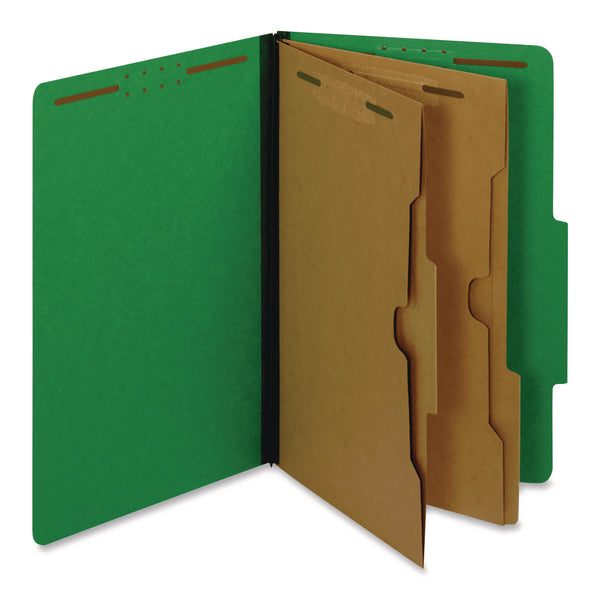 Pendaflex Pressboard Classification Folders with Two Full-Pocket Dividers, 2.5" Expansion, 6 Fasteners, Legal Size, Dark Green, 10/Box (PFX29083P) Box of 10