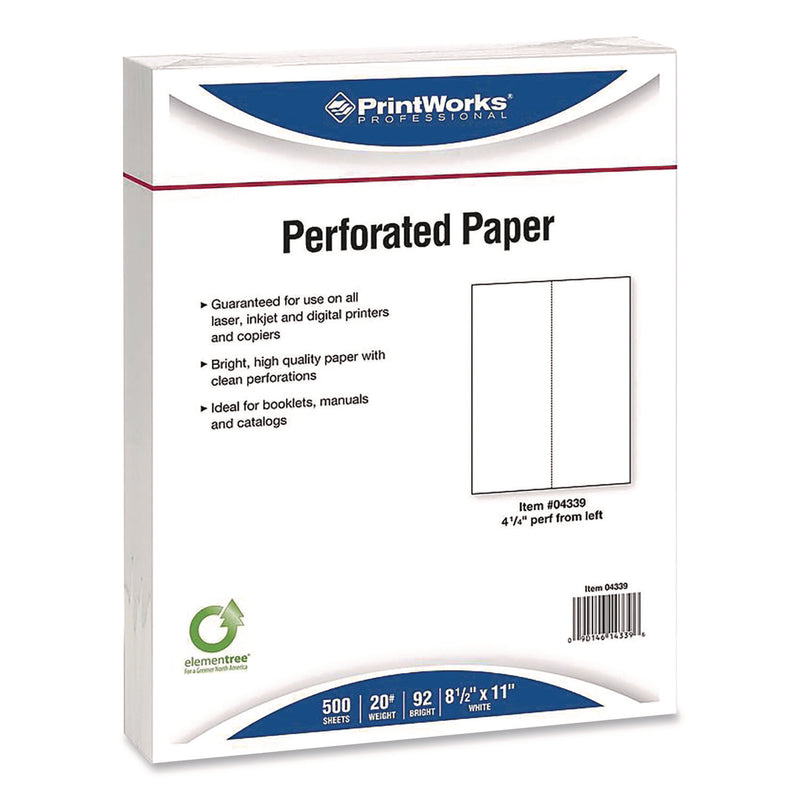 Printworks™ Professional Perforated Paper, 92 Bright, Perforated 4.25" from Left, 8.5 x 11, White, 500 Sheets/Ream, 5 Reams/Carton (PWK04339) Case of 2500