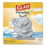 Glad ForceFlex Tall Kitchen Drawstring Trash Bags, Drawstring, 13 gal, Fresh Clean Scent, 10.19 x 9.81, Gray, 110/Roll, 3/Carton (CLO78563CT) Case of 3