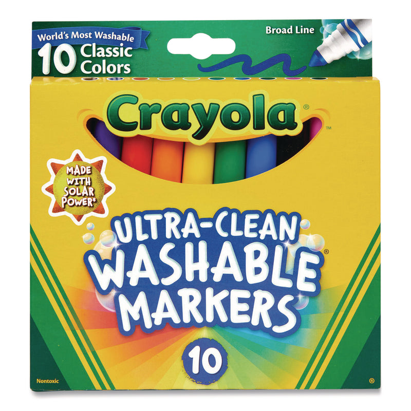 Crayola Ultra-Clean Washable Markers, Broad Bullet Tip, Assorted Colors, 10/Pack (CYO587851) Pack of 10