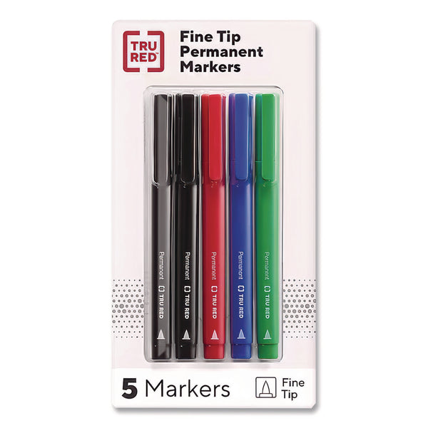 TRU RED Permanent Marker, Pen-Style, Fine Bullet Tip, Assorted Colors, 5/Pack (TUD24376606) Pack of 5