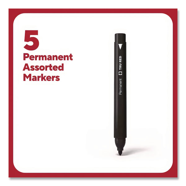 TRU RED Permanent Marker, Pen-Style, Fine Bullet Tip, Assorted Colors, 5/Pack (TUD24376606) Pack of 5