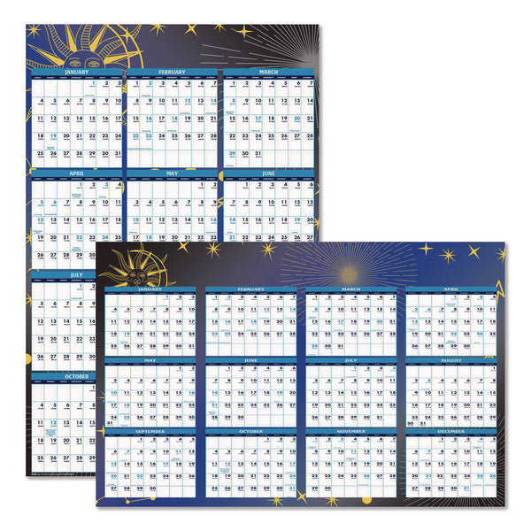 House of Doolittle™ Recycled Stargazer Laminated Wall Planner, Celestial Artwork, 24 x 37, White/Blue/Gold Sheets, 12-Month (Jan to Dec): 2026 (HOD3971) Each