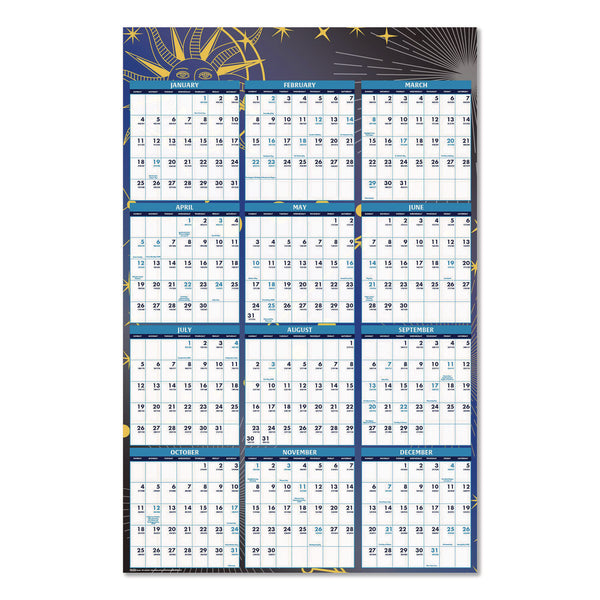 House of Doolittle™ Recycled Stargazer Laminated Wall Planner, Celestial Artwork, 24 x 37, White/Blue/Gold Sheets, 12-Month (Jan to Dec): 2026 (HOD3971) Each