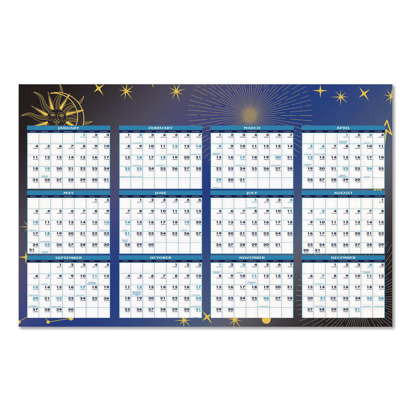House of Doolittle™ Recycled Stargazer Laminated Wall Planner, Celestial Artwork, 24 x 37, White/Blue/Gold Sheets, 12-Month (Jan to Dec): 2026 (HOD3971) Each