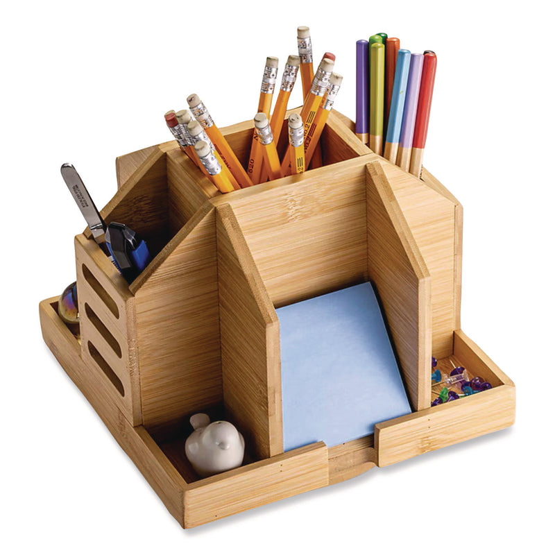 Officemate Bamboo Rotary Organizer, 9 Compartments, 8.85 x 8.82 x 7.4, Brown, Bamboo (OIC71007) Each