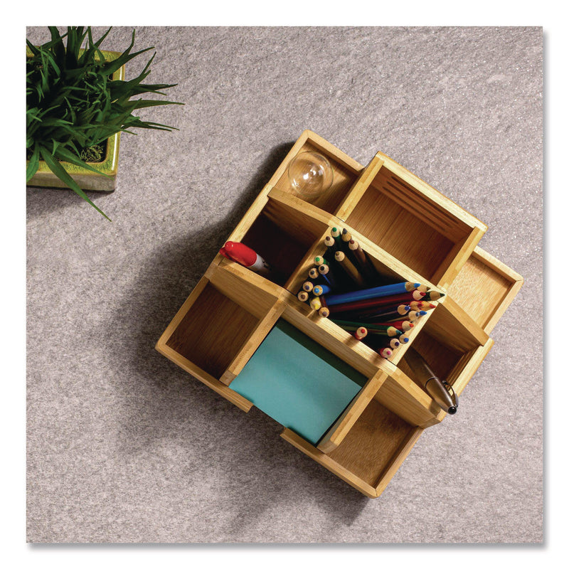 Officemate Bamboo Rotary Organizer, 9 Compartments, 8.85 x 8.82 x 7.4, Brown, Bamboo (OIC71007) Each