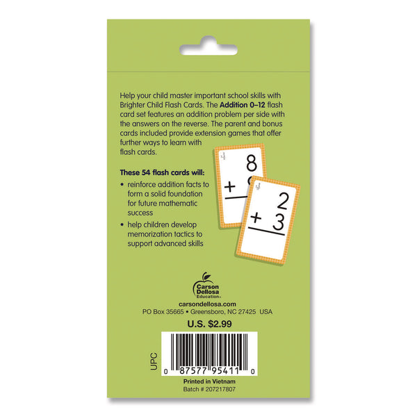 Carson-Dellosa Education Addition 0 to 12 Flash Cards, 3.25 x 5.25, Assorted Colors, 54 Cards (CDP0769677118) Each