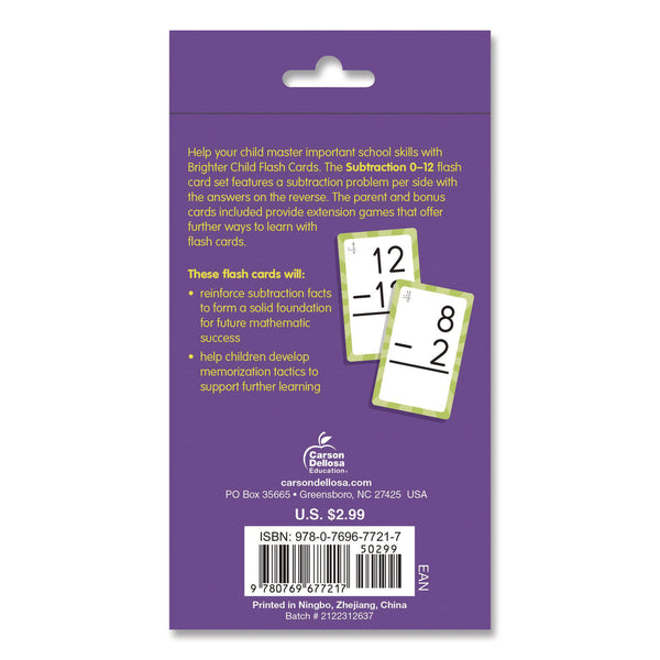 Carson-Dellosa Education Subtraction 0 to 12 Flash Cards, 3.25 x 5.25, Assorted Colors, 54 Cards (CDP0769677215) Each