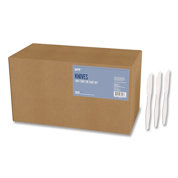 Perk Mediumweight Plastic Cutlery, Knife, White, 1,000/Pack (PRK24390988) Pack of 1000