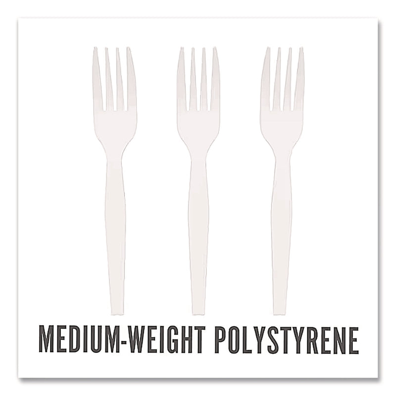 Perk Mediumweight Plastic Cutlery, Fork, White, 1,000/Pack (PRK24390989) Pack of 1000