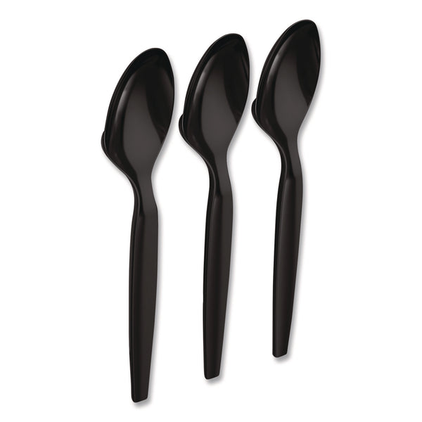 Perk Heavyweight Plastic Cutlery, Teaspoon, Black, 100/Pack (PRK24390993) Pack of 100