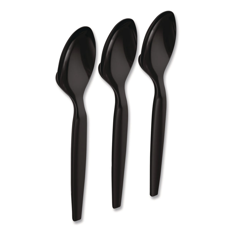 Perk Heavyweight Plastic Cutlery, Teaspoon, Black, 100/Pack (PRK24390993) Pack of 100