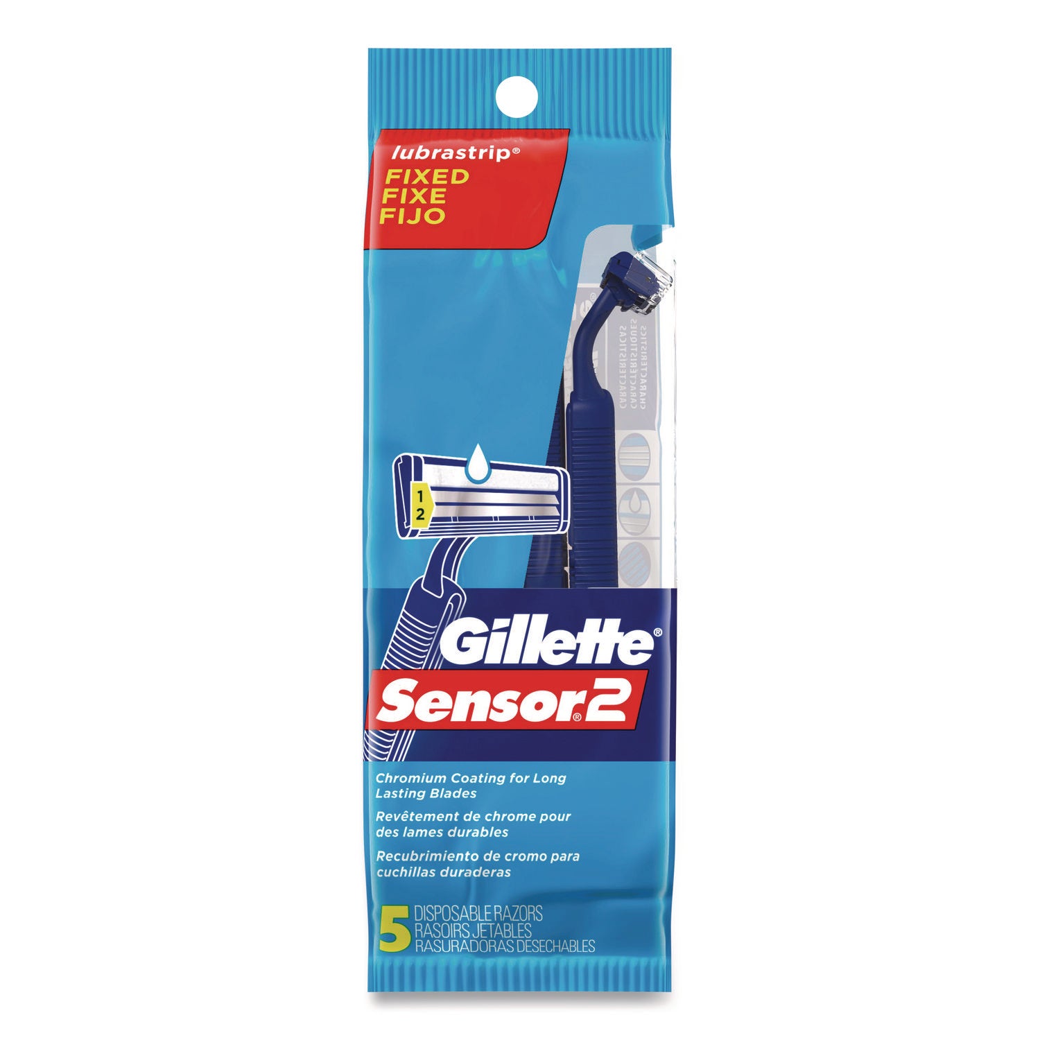 Gillette Sensor2 Disposable Razor, 2 Blades, 5/Pack, 36 Packs/Carton ...