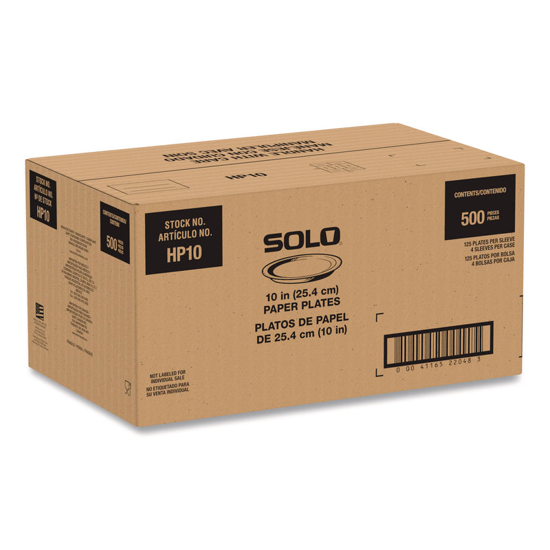 Solo Compostable Paper Dinnerware, ProPlanet Seal, Plate, 10" dia, White, 500/Carton (SCCHP10W) Case of 500