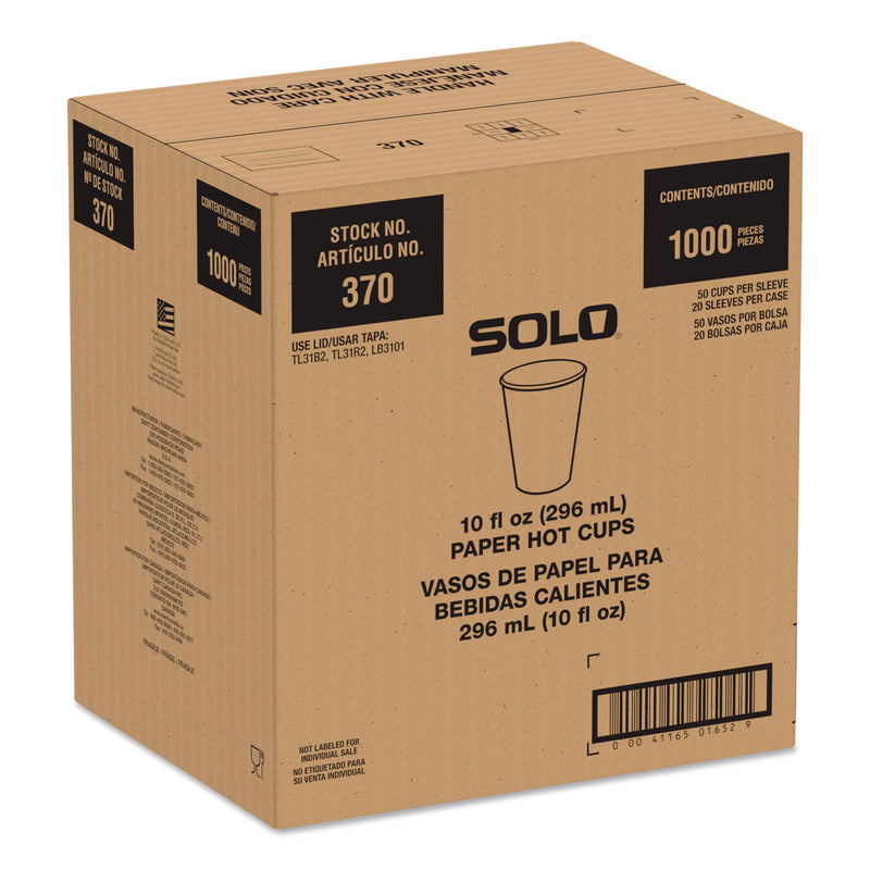 Solo Recycled Content PCF Paper Hot Cups, ProPlanet Seal, 10 oz, White/Blue, 1,000/Carton (SCC370RCPLANET) Case of 1000