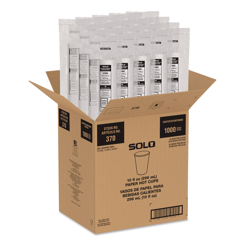 Solo Recycled Content PCF Paper Hot Cups, ProPlanet Seal, 10 oz, White/Blue, 1,000/Carton (SCC370RCPLANET) Case of 1000