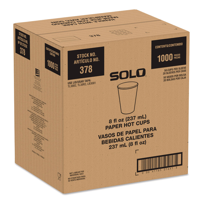 Solo Recycled Content PCF Paper Hot Cups, ProPlanet Seal, 8 oz, White/Blue, 1,000/Carton (SCC378RCPLANET) Case of 1000