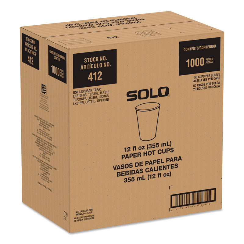 Solo Recycled Content PCF Paper Hot Cups, ProPlanet Seal, 12 oz, White/Blue, 1,000/Carton (SCC412RCNPLANET) Case of 1000