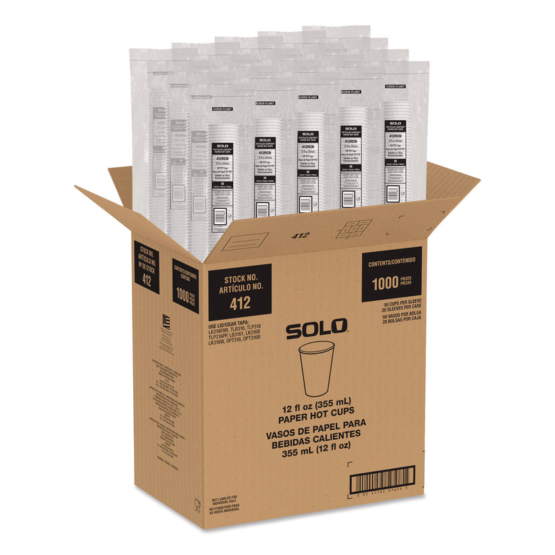 Solo Recycled Content PCF Paper Hot Cups, ProPlanet Seal, 12 oz, White/Blue, 1,000/Carton (SCC412RCNPLANET) Case of 1000