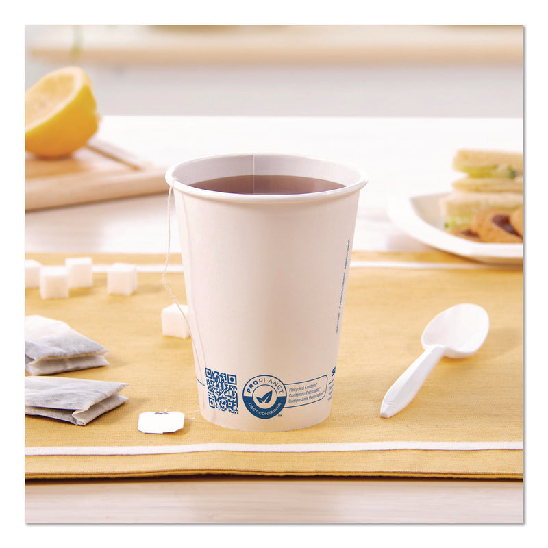 Solo Recycled Content PCF Paper Hot Cups, ProPlanet Seal, 12 oz, White/Blue, 1,000/Carton (SCC412RCNPLANET) Case of 1000