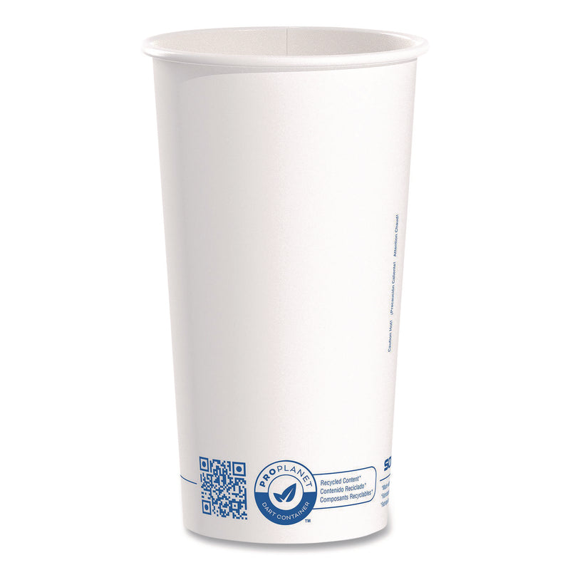 Solo Recycled Content PCF Paper Hot Cups, ProPlanet Seal, 20 oz, White/Blue, 600/Carton (SCC420RCPLANET) Case of 600