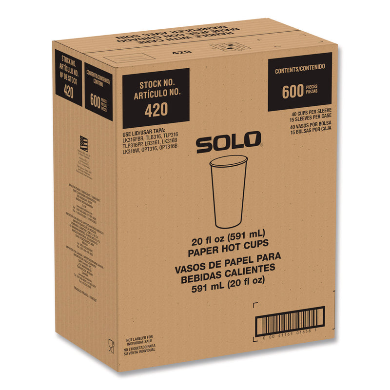 Solo Recycled Content PCF Paper Hot Cups, ProPlanet Seal, 20 oz, White/Blue, 600/Carton (SCC420RCPLANET) Case of 600